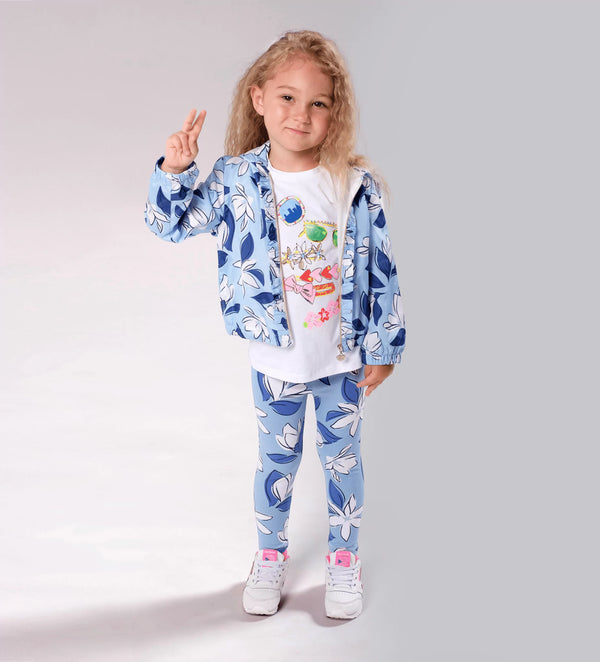 BLUE FLOWER FUN COTTON BABY GIRL LEGGINGS - Little Betty