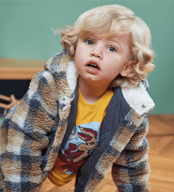 CHECKED FAUX FUR TODDLER BOY HOODIE - Little Betty