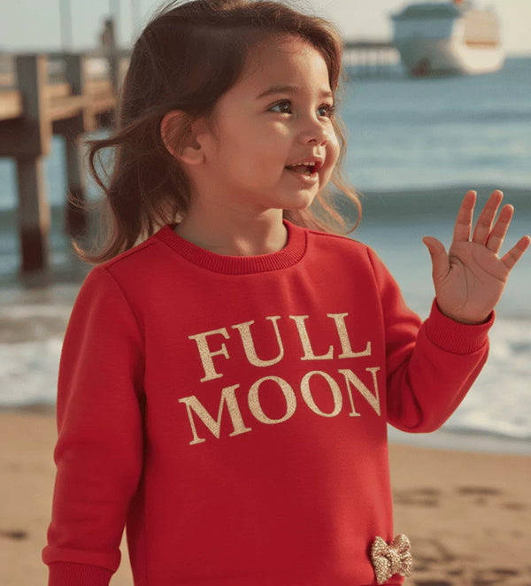 FULL MOON BABY GIRL SWEATSHIRT WITH GLITTER - Little Betty