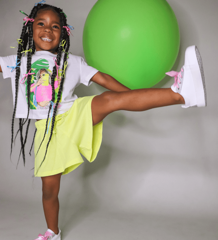 LOVE SUMMER YELLOW GLITTER CROP TOP & SKORT SET - GIRLS SHORT SETS - Little Betty