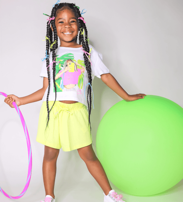 LOVE SUMMER YELLOW GLITTER CROP TOP & SKORT SET - GIRLS SHORT SETS - Little Betty