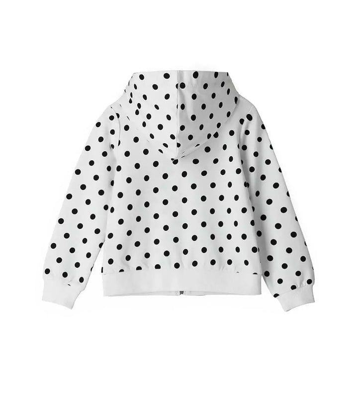 A GIRL HOODIE COTTON POLKA DOT TULLE-LINED - White with black - Little Betty