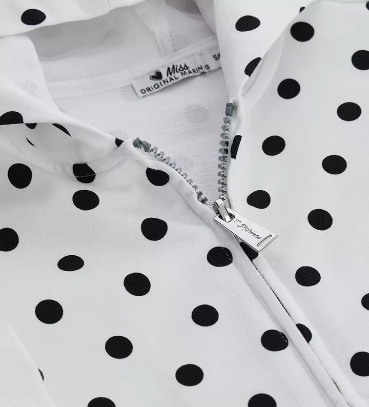A GIRL HOODIE COTTON POLKA DOT TULLE-LINED - White with black - Little Betty