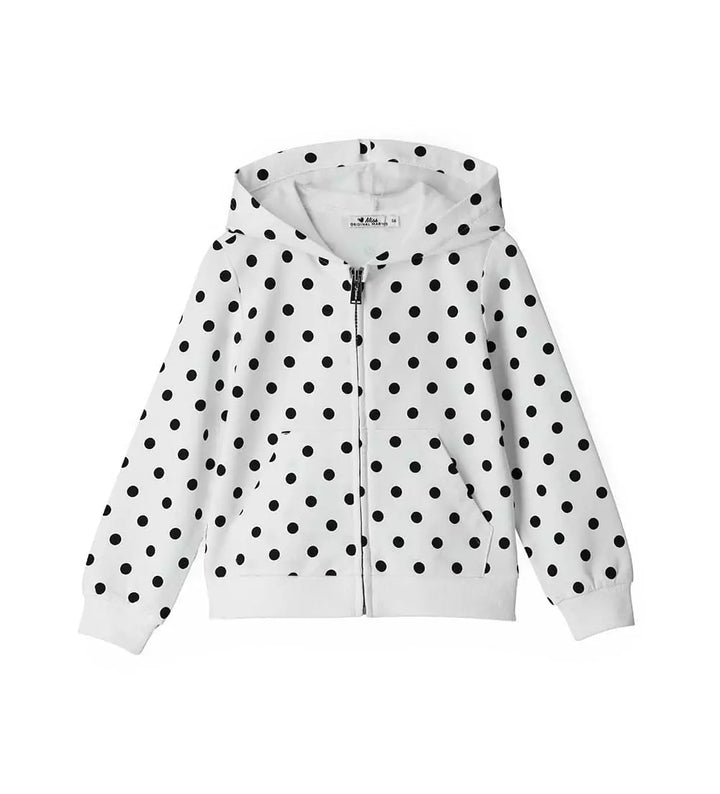 A GIRL HOODIE COTTON POLKA DOT TULLE-LINED - White with black - Little Betty