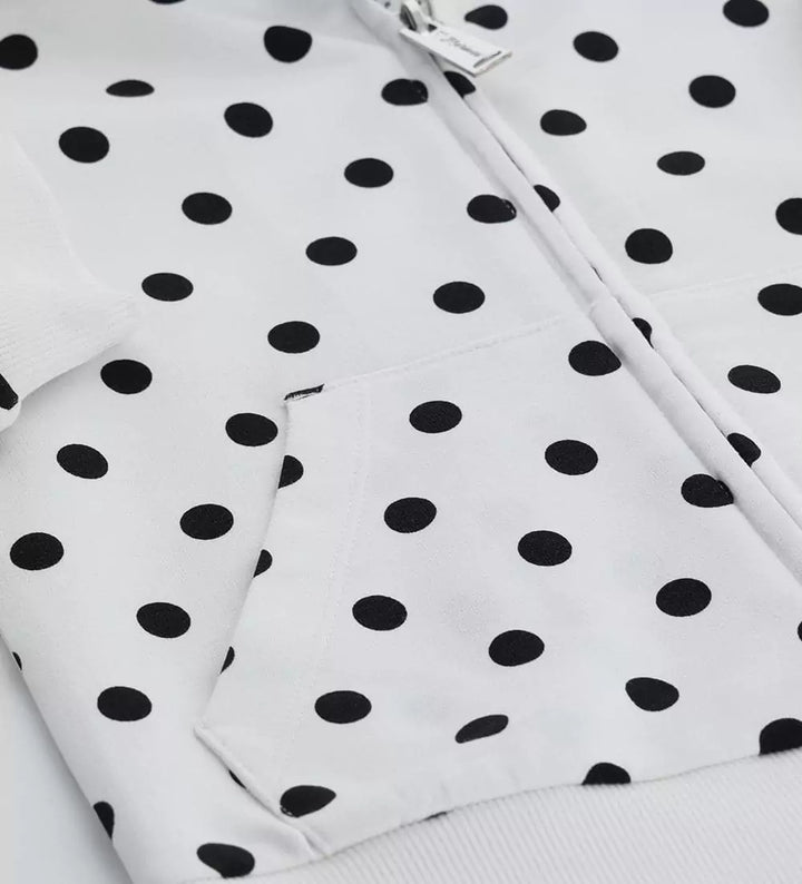 A GIRL HOODIE COTTON POLKA DOT TULLE-LINED - White with black - Little Betty