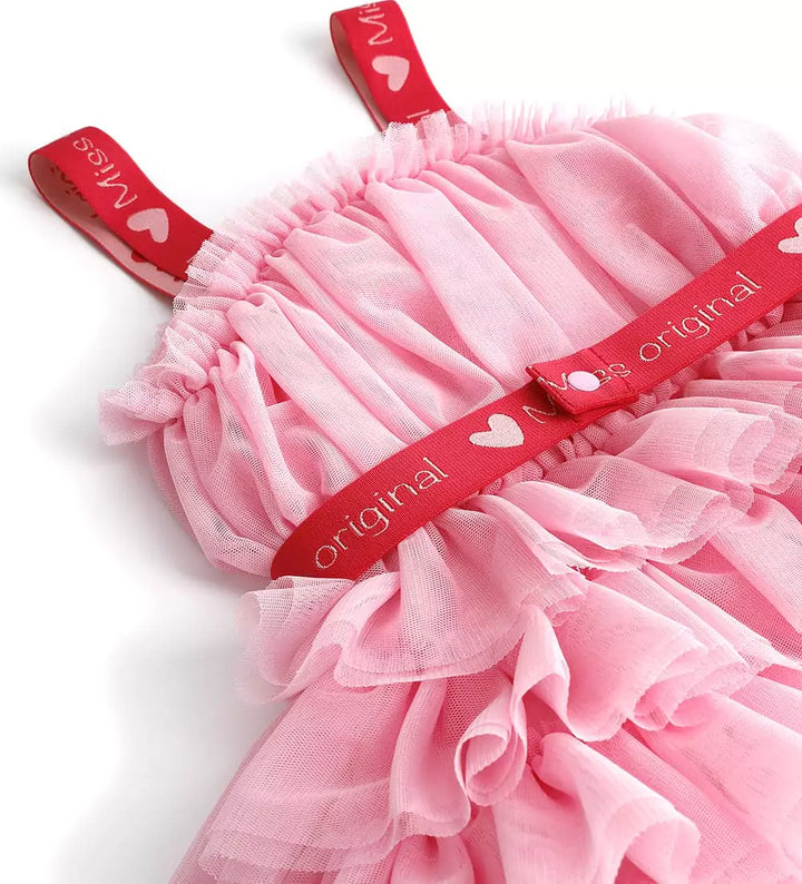ELEGANT PINK JACQUARD WAIST TULLE MAGICAL GIRL DRESS TO IMPRESS - pink - Little Betty