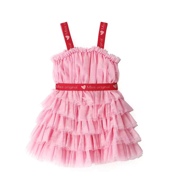 ELEGANT PINK JACQUARD WAIST TULLE MAGICAL GIRL DRESS TO IMPRESS - pink - Little Betty