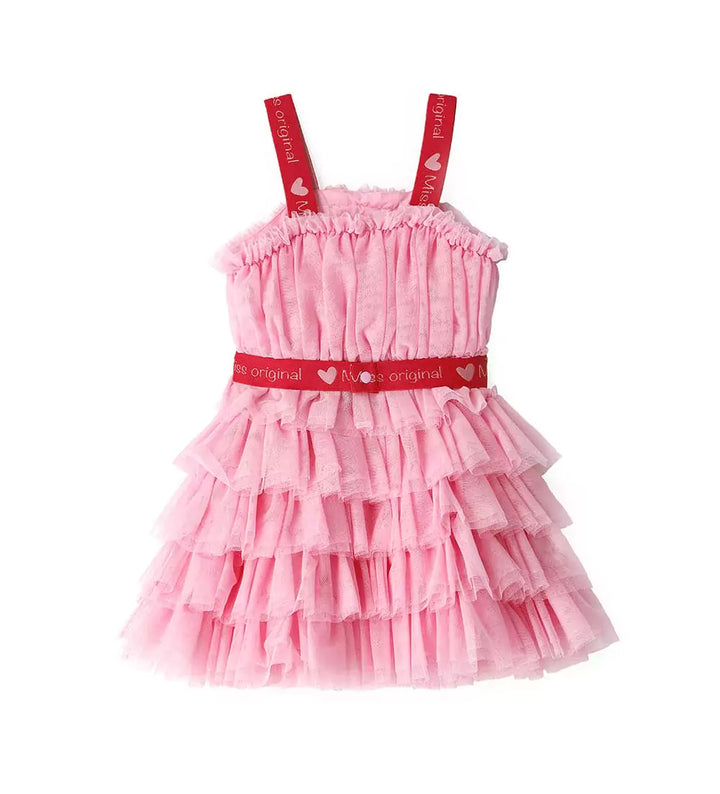 ELEGANT PINK JACQUARD WAIST TULLE MAGICAL GIRL DRESS TO IMPRESS - pink - Little Betty