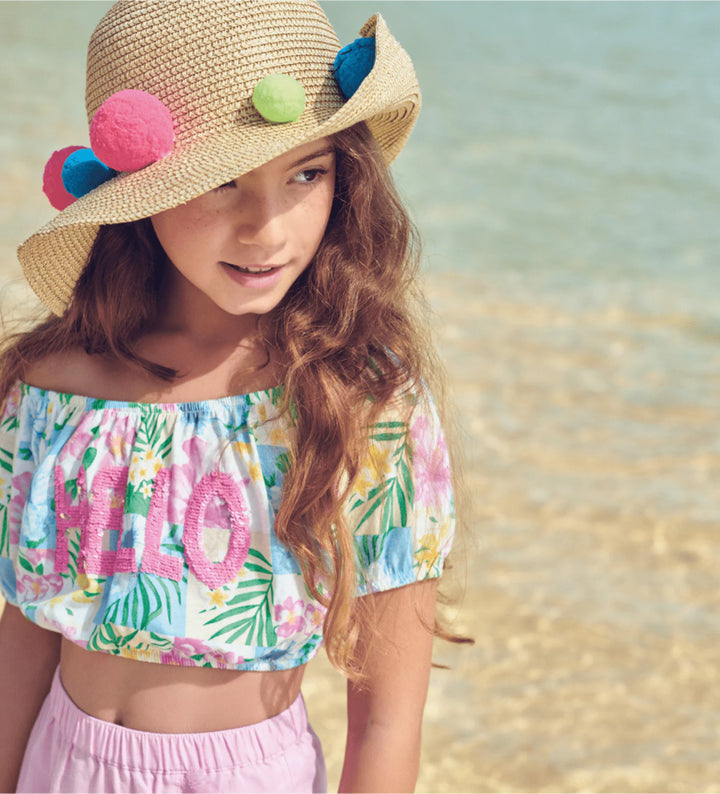 FLORAL PRINT HELLO SEQUIN GIRL TANK TOP - Little Betty