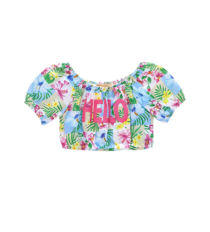 FLORAL PRINT HELLO SEQUIN GIRL TANK TOP - Little Betty