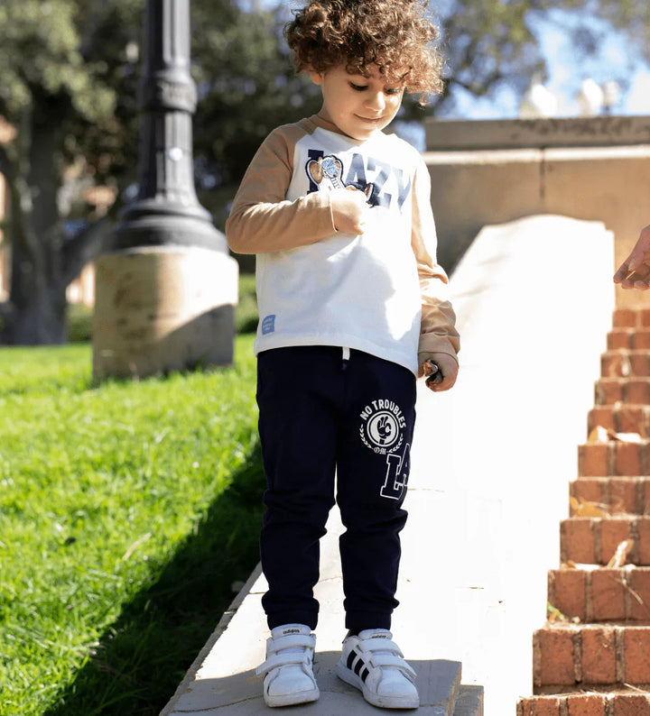 LA CONTRAST 100% COTTON FLEECE TODDLER SWEATPANTS FOR BOYS - Navy -  Little Betty