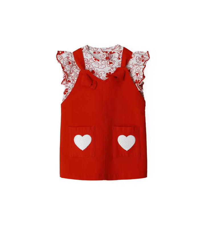 RED FLOWER FUN SEQUIN HEARTS OVERALL DRESS - BABY GIRL OVERALLS - red - Little Betty