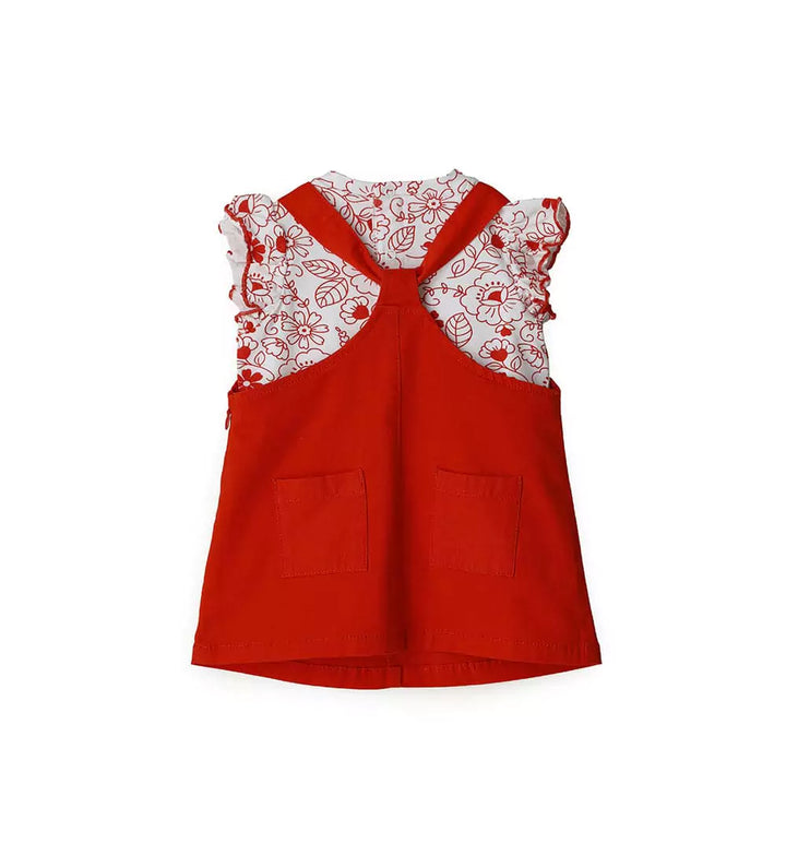 RED FLOWER FUN SEQUIN HEARTS OVERALL DRESS - BABY GIRL OVERALLS - red - Little Betty