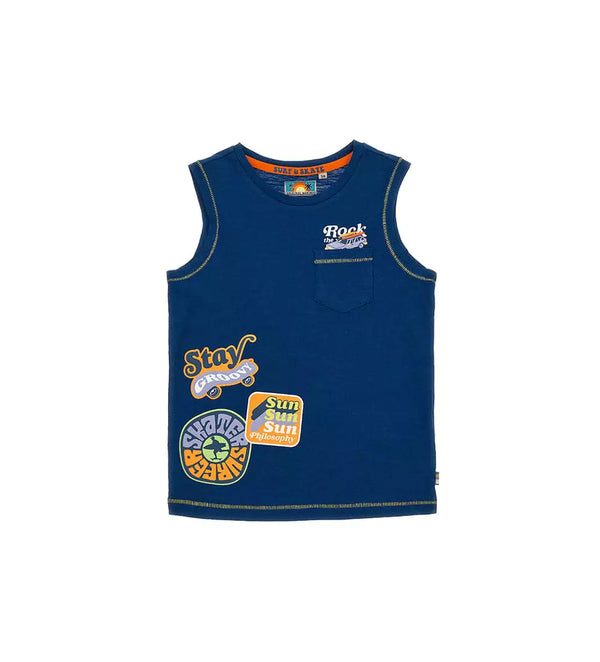 SKATER SURFER NAVY VIBES BOYS TANK TOP WITH POCKET - Little Betty