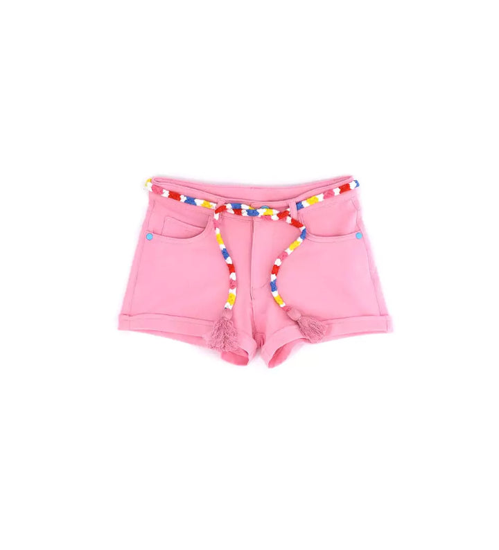 TASSEL BELT PINK BEACH SHORTS - Little Betty