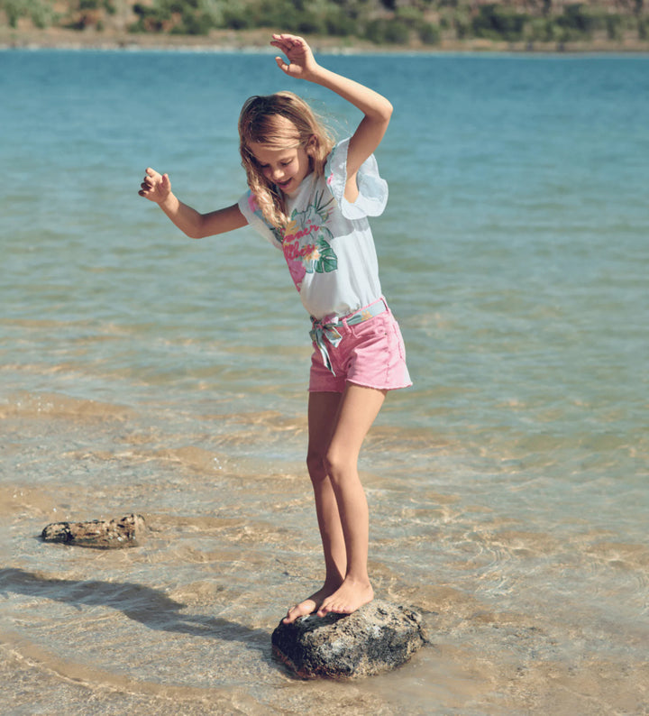 TASSEL BELT PINK BEACH SHORTS - Little Betty
