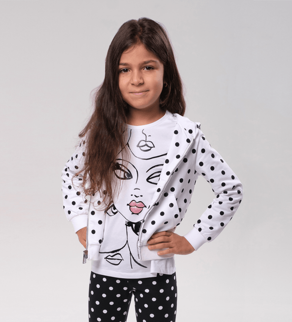 A GIRL HOODIE COTTON POLKA DOT TULLE-LINED