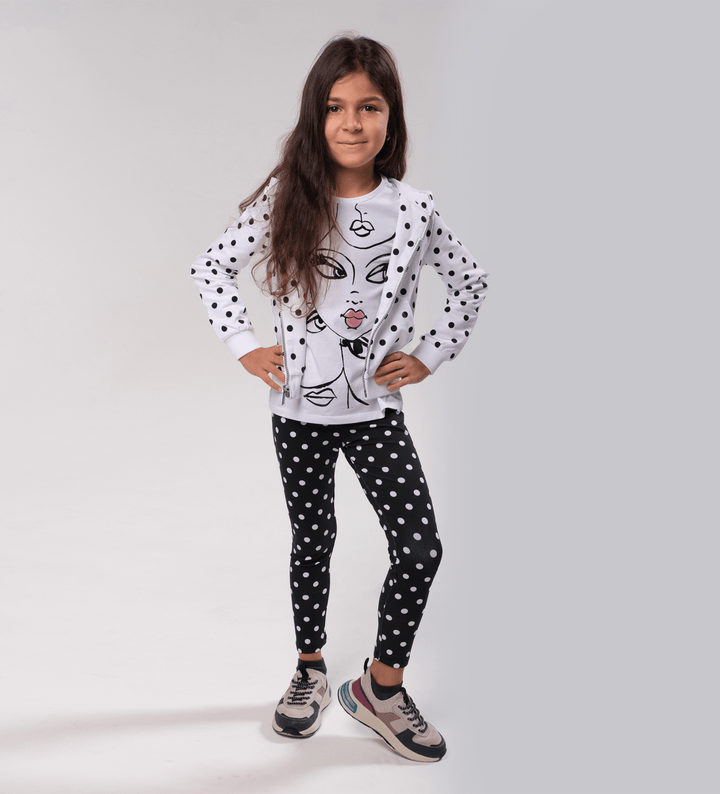 A GIRL HOODIE COTTON POLKA DOT TULLE-LINED