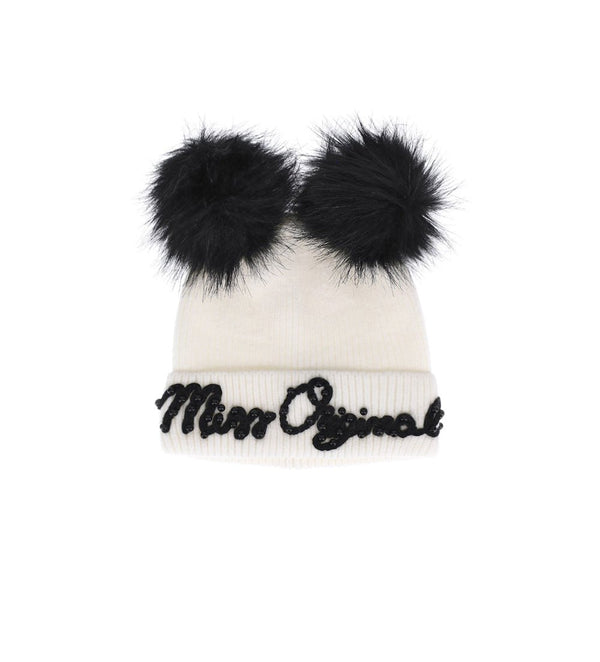 BLACK & WHITE POMPON BEANIE - GIRLS HATS- Little Betty