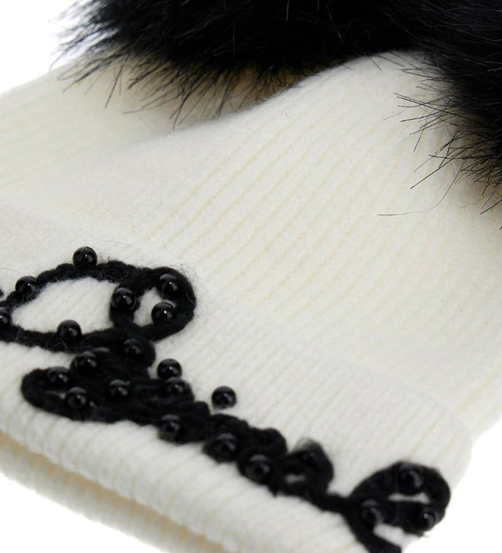 BLACK & WHITE POMPON BEANIE - GIRLS HATS - Little Betty