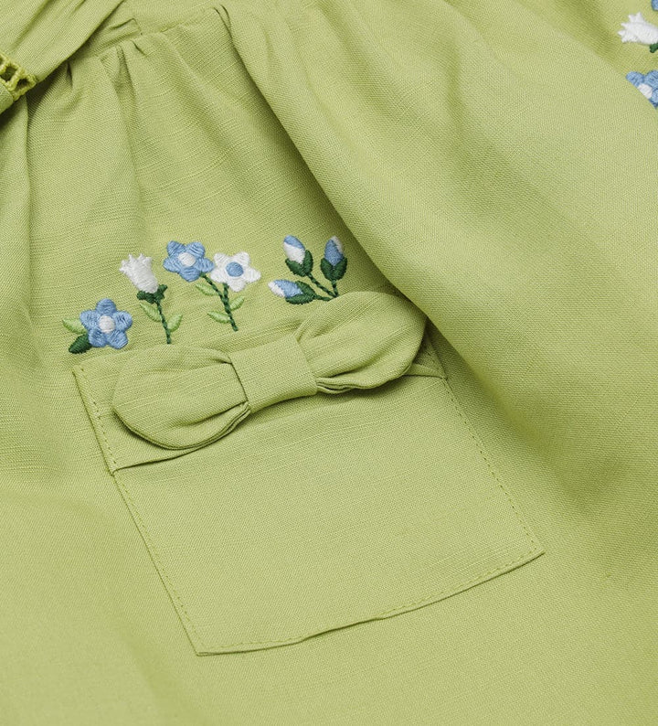 BLOOMS AND BOWS LINEN DRESS FOR BABY GIRL - Little Betty
