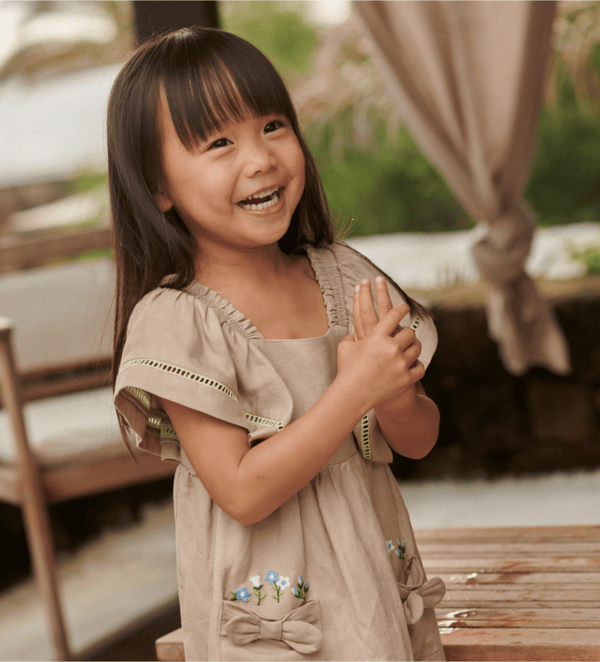 BLOOMS AND BOWS LINEN DRESS FOR BABY GIRL - Little Betty