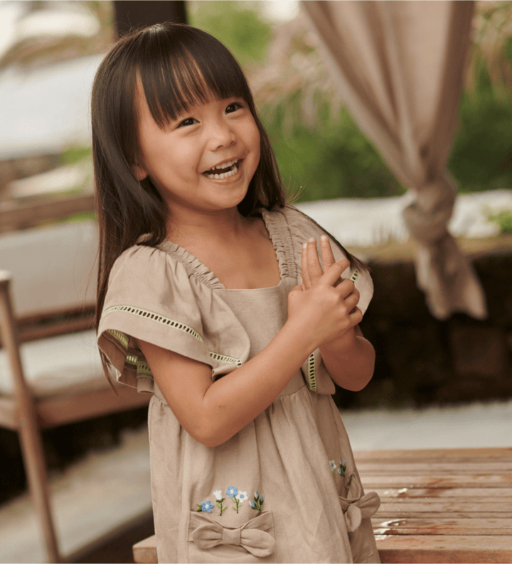 BLOOMS AND BOWS LINEN DRESS FOR BABY GIRL - Little Betty