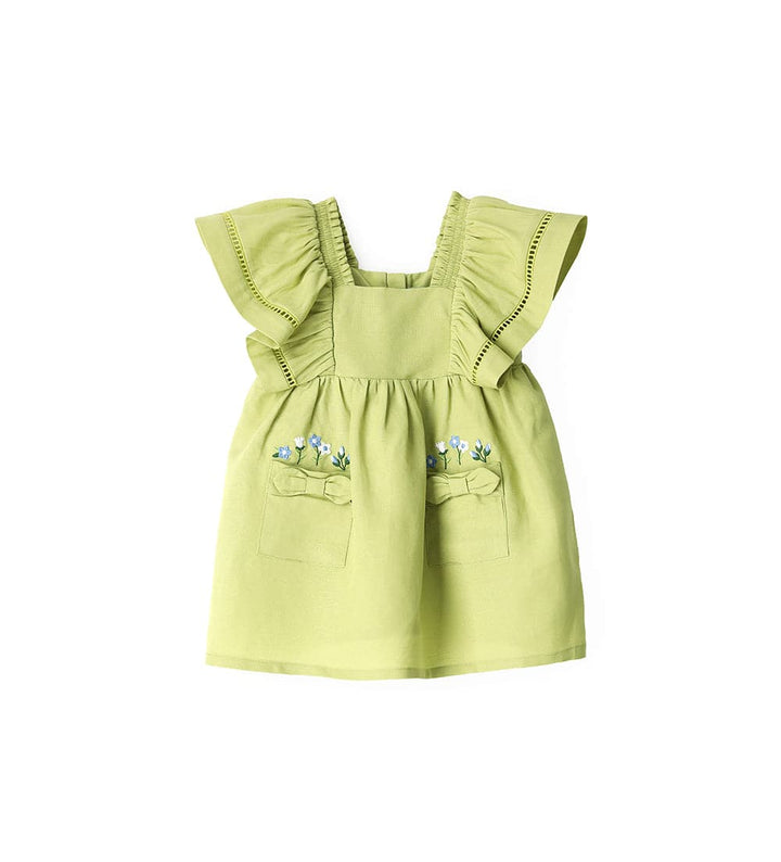 BLOOMS AND BOWS LINEN DRESS FOR BABY GIRL - Little Betty