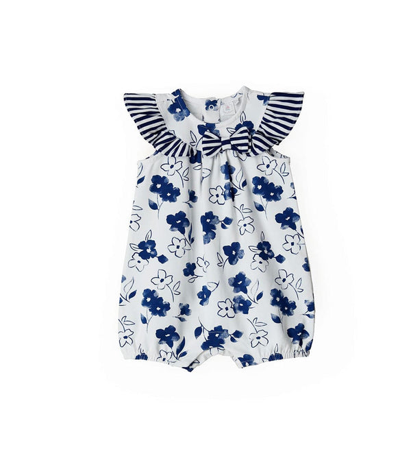 BLUE FANTASY COTTON BABY GIRL FLORAL ROMPER - Little Betty