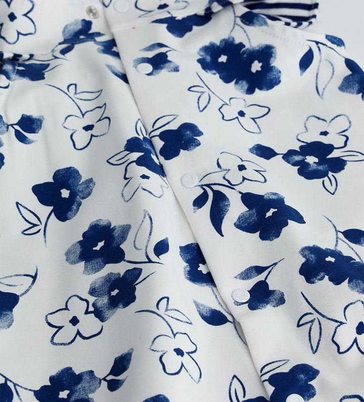 BLUE FANTASY COTTON BABY GIRL FLORAL ROMPER - Little Betty