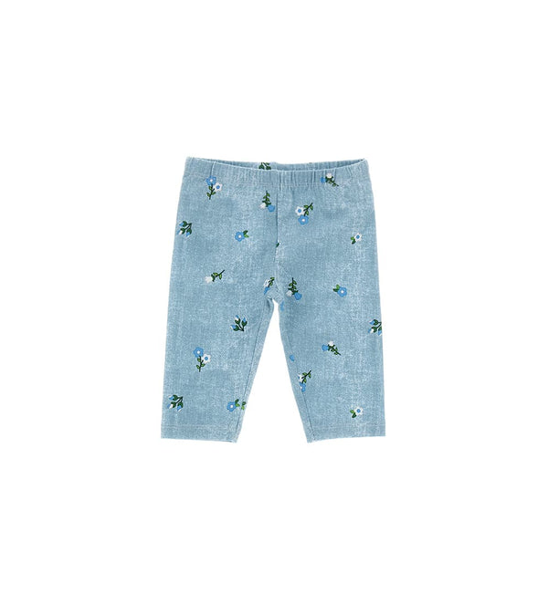 DENIM EFFECT FLOWER PRINT BABY GIRL LEGGINGS - Little Betty
