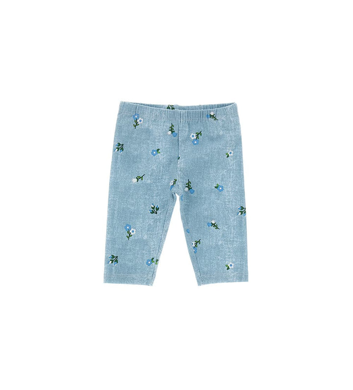 DENIM EFFECT FLOWER PRINT BABY GIRL LEGGINGS - Little Betty