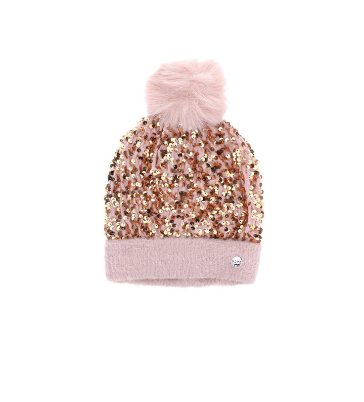 ELEGANT PINK SEQUIN POM BEANIE - GIRLS HATS - Little Betty