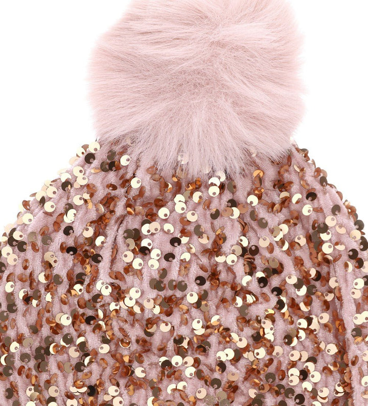 ELEGANT PINK SEQUIN POM BEANIE - GIRLS HATS - Little Betty
