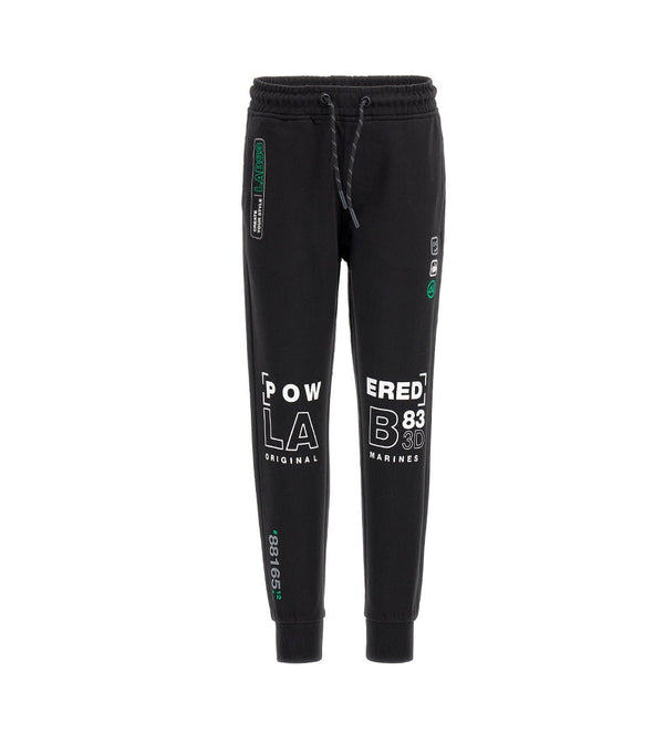 EMBROIDERED PRINT FLEECE BOYS BLACK PANTS - Little Betty