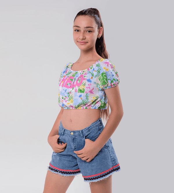 FLORAL PRINT HELLO SEQUIN GIRL TANK TOP - Little Betty
