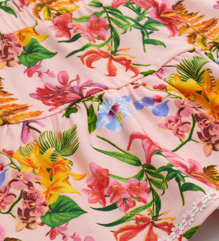 FLOWER PRINTED TIERED GIRLS PINK SKIRT - Little Betty