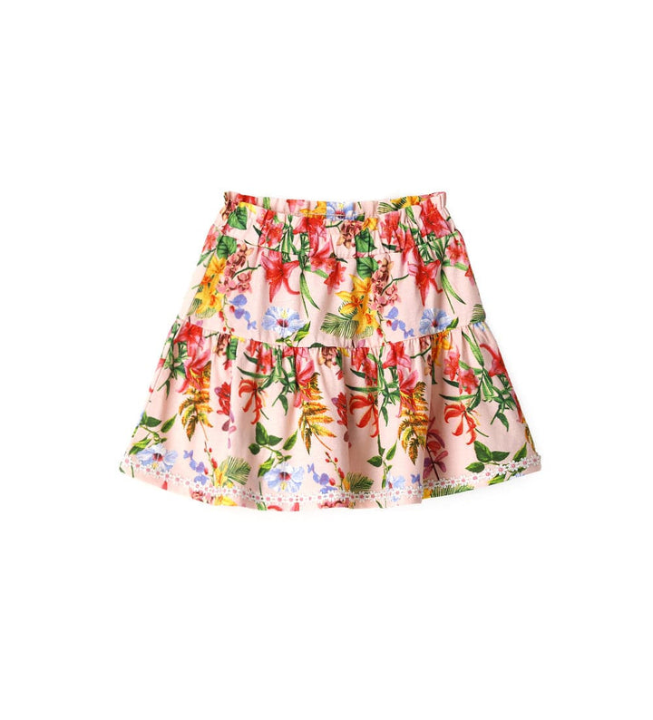FLOWER PRINTED TIERED GIRLS PINK SKIRT - Little Betty