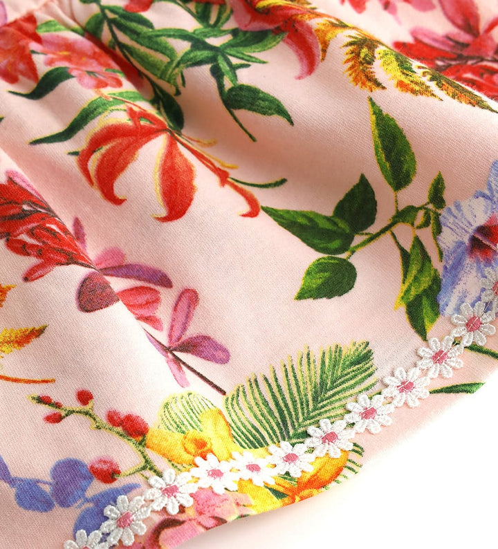 FLOWER PRINTED TIERED GIRLS PINK SKIRT - Little Betty