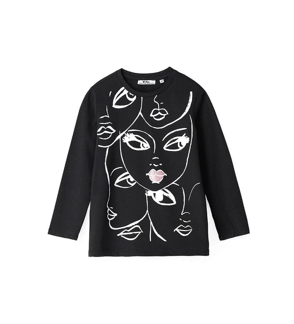 GLIMMER GIRL COTTON TEE IN BLACK - GIRLS LONG SLEEVE SHIRTS - Little Betty
