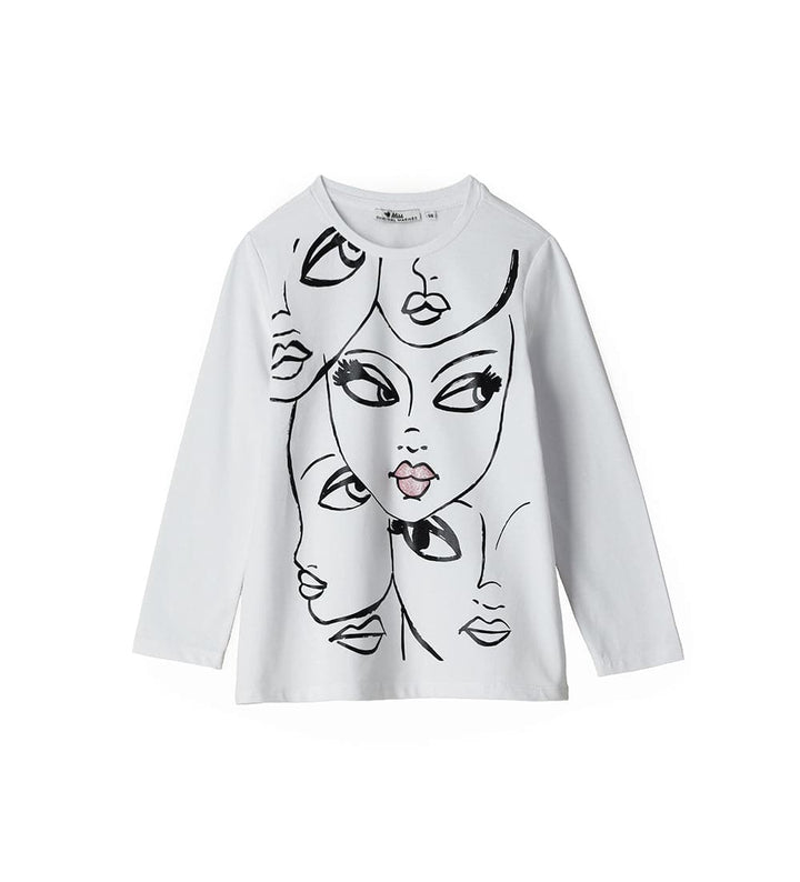 GLIMMER GIRL COTTON TEE IN WHITE - GIRLS LONG SLEEVE SHIRTS - Little Betty