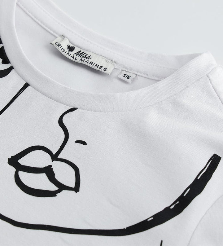GLIMMER GIRL COTTON TEE IN WHITE - GIRLS LONG SLEEVE SHIRTS - Little Betty