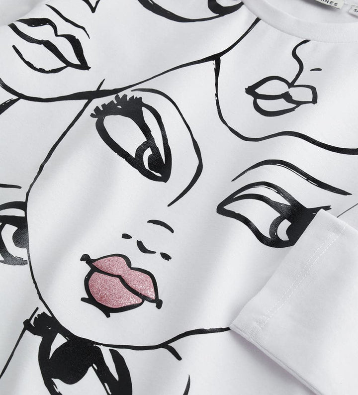 GLIMMER GIRL COTTON TEE IN WHITE - GIRLS LONG SLEEVE SHIRTS - Little Betty