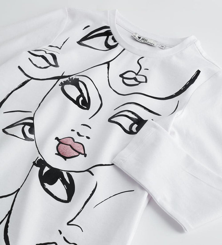 GLIMMER GIRL COTTON TEE IN WHITE - GIRLS LONG SLEEVE SHIRTS - Little Betty