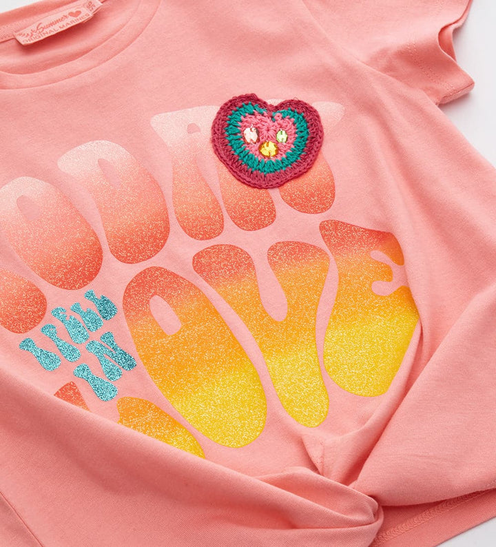 GLITTER LOVE T-SHIRTS FOR GIRLS WITH FRONT KNOT - Little Betty