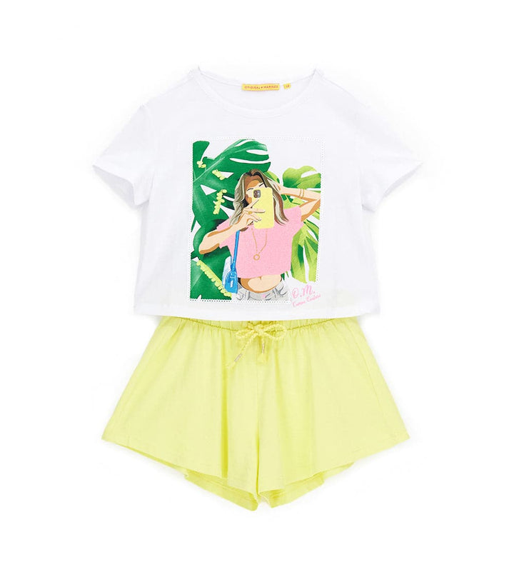 LOVE SUMMER YELLOW GLITTER CROP TOP & SKORT SET - GIRLS SHORT SETS - Little Betty