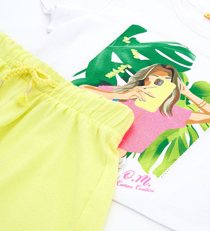LOVE SUMMER YELLOW GLITTER CROP TOP & SKORT SET - GIRLS SHORT SETS - Little Betty