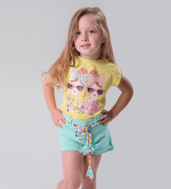 LOVE SUNSHINE GLITTER & SEQUINS GIRLS SHORT SLEEVE SHIRT - Little Betty