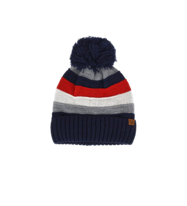 MULTI-COLORED KNITTED BEANIE WITH A POMPOM - BABY BOY HATS - Little Betty