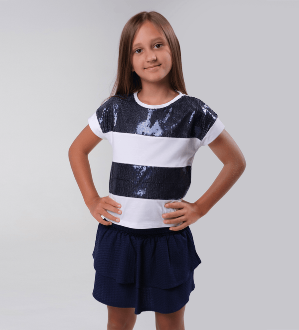 NAVY GIRLS RUFFLE SKIRT WITH ELASTIC WAIST - Little Betty